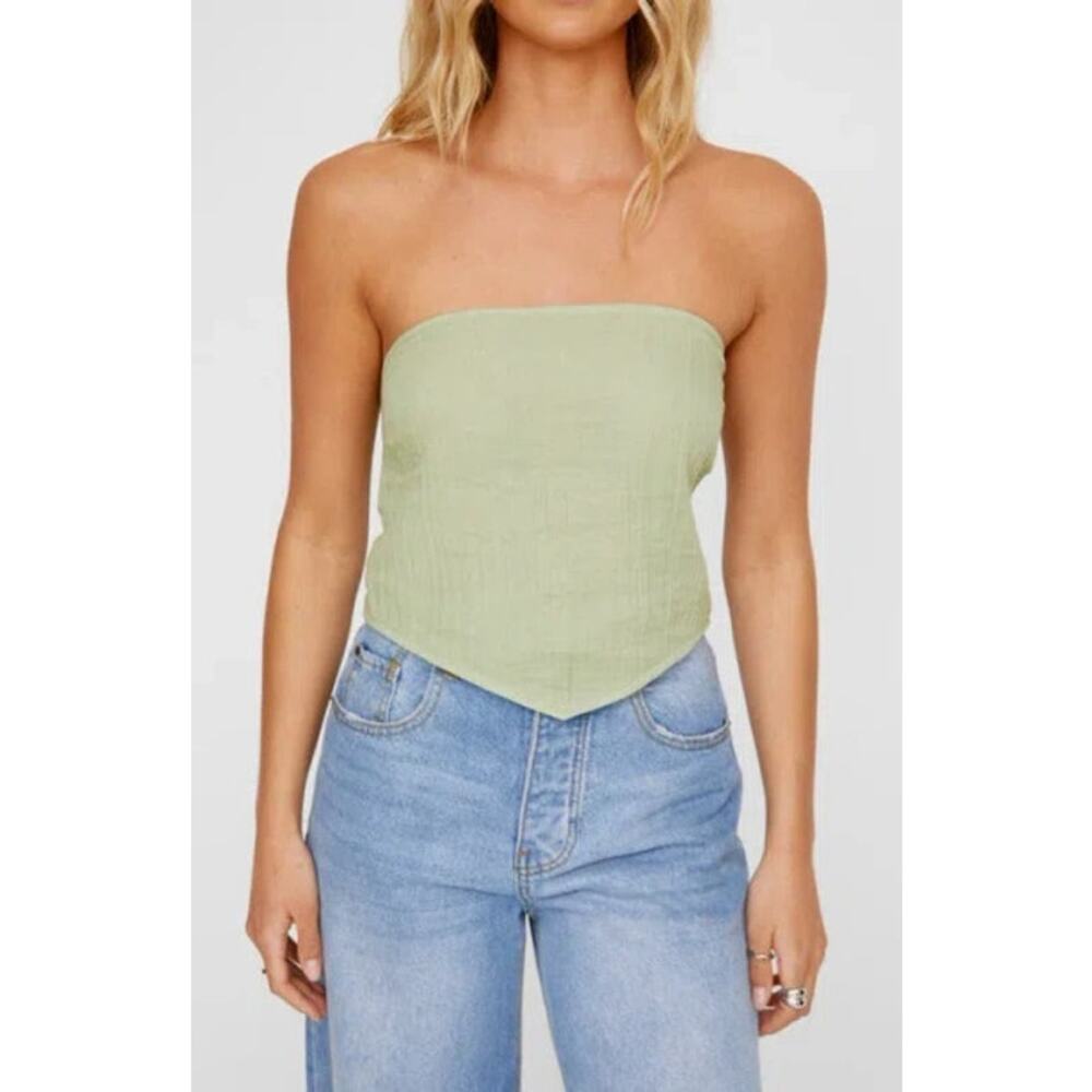 Nasty Gal NWT Casual Triangle Hem Tie Back Strapless Top Pistachio Sz 8 Cotton